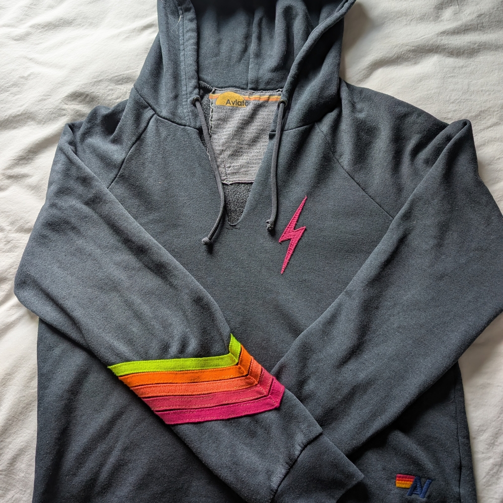 Aviator Nation Gray Hoodie with Rainbow Accents